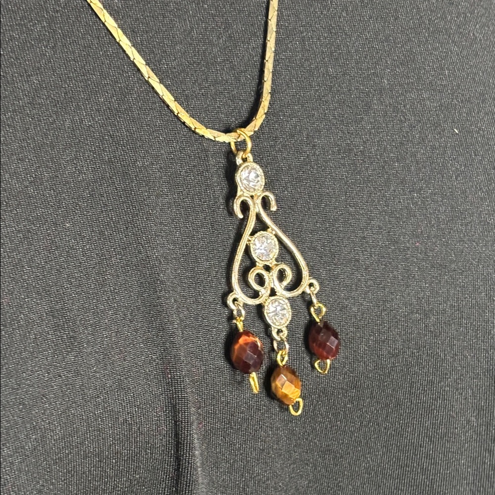 Vintage Uncycled Tiger’s Eye Chandelier Pendent Necklace